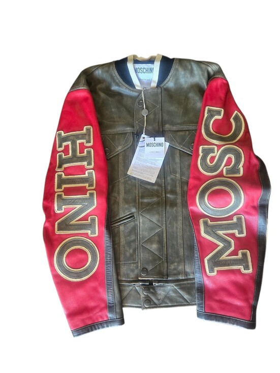 Moschino Other - NWT Moschino Couture Paneled Leather Varsity Bomber Jacket Green/Red Size 50